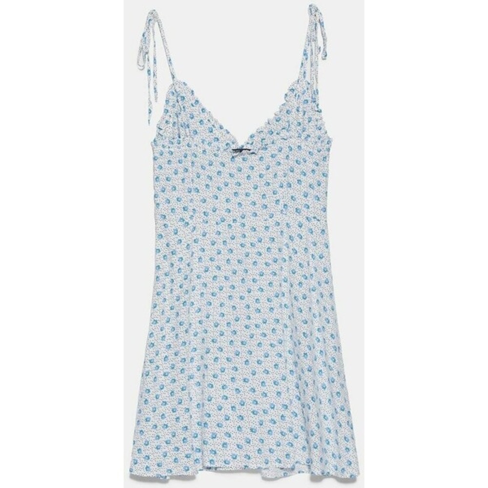 Zara medium Floral Spaghetti Strap Dress floral blue 9006/075/044/M